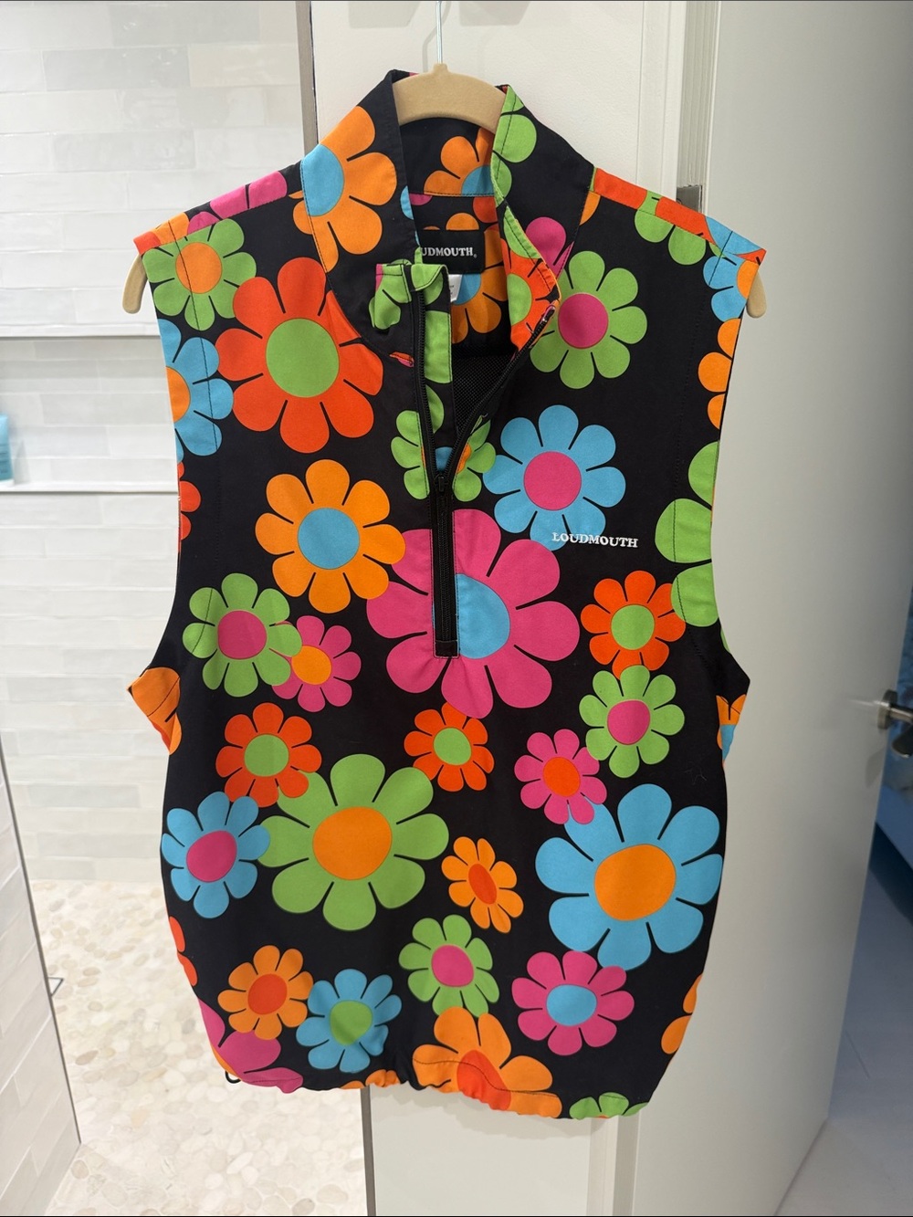 Loudmouth Unisex Golf Black Floral Sleeveless Zip Vest - Bright Multi Blooms